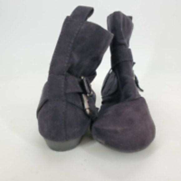 Express Womens Ankle Boots Booties Black Cuban Heels Side Zipper Buckle Strap 7 - Picture 3 of 10